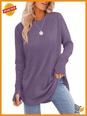 Womens Tunic Long Sleeve Thumb Hole Crew Neck Curved Hem Shirt with Leggings
